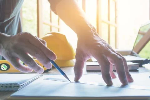 Architect engineer working concept and construction tools or safety equipment Foto stock