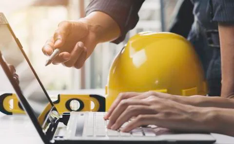 Architect engineer working concept and construction tools or safety equipment Stock Photos