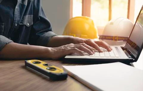 Architect engineer working concept and construction tools or safety equipment Stock Photos