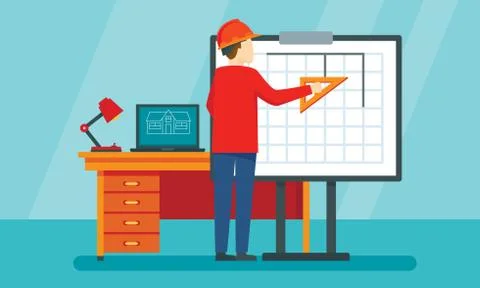 Architect equipment concept background, flat style Illustrazione stock