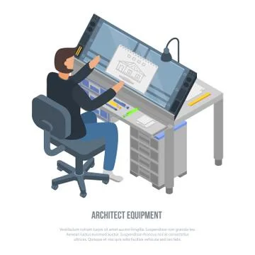 Architect equipment concept background, isometric style Stockillustratie