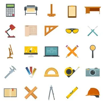 Architect equipment icons set, flat style イラスト素材