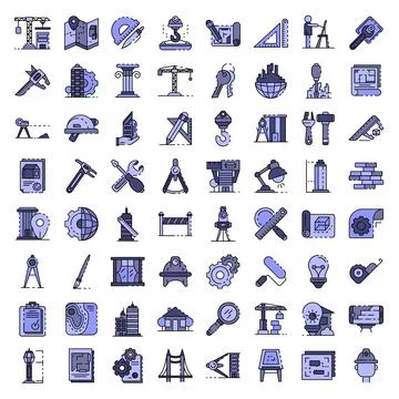 Architect equipment icons set vector flat Stock Illustration