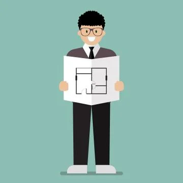 Architect flat cartoon Stock Illustration
