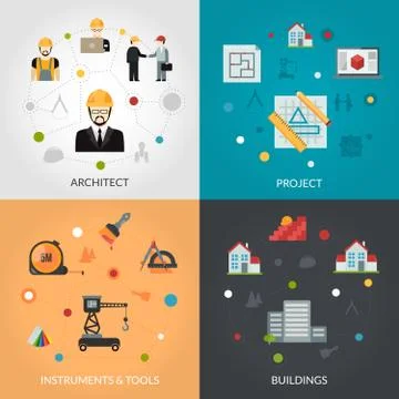Architect flat set Stock Illustration