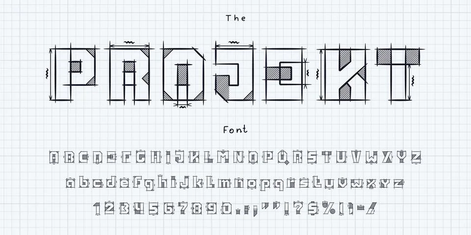 Architect font, technical type, sketch typeface Stock Illustration
