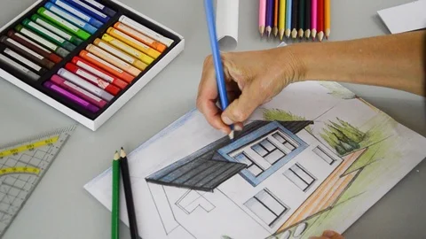 Architect Hand Drawing Hause Stock Footage 90633838