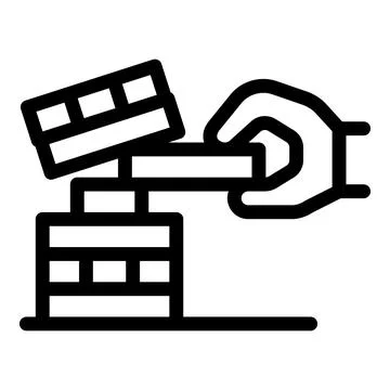 Architect hand placing brick on top of unfinished building structure icon Ilustración de archivo