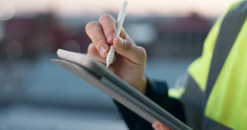 Architect, hands and drawing in city with tablet, internet and AI for planning Stock Footage 340635553