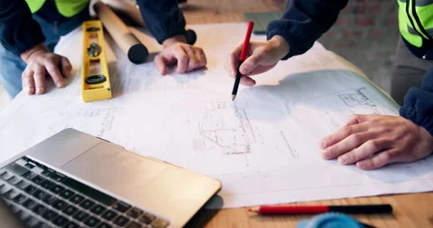 Architect, hands and team with blueprint for building design, planning or Stock Footage 337157850