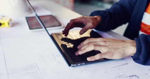Architect, hands and typing on laptop for planning, design update or schedule Stock Footage 336793905