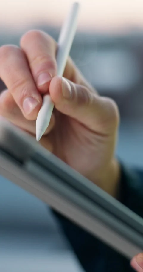 Architect, hands or tablet with pen in city for online building development Stock Footage 343273050