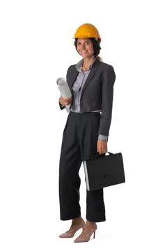 Architect in hardhat with blueprints Stock Photos