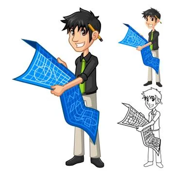 Architect Holding Blue Print Map Plan Stock Illustration