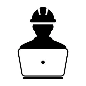 Architect icon vector male construction worker person profile avatar with laptop Stock Illustration