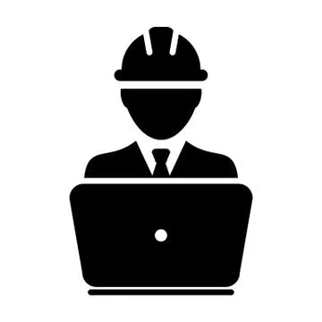 Architect icon vector male construction worker person profile avatar with laptop Stock Illustration