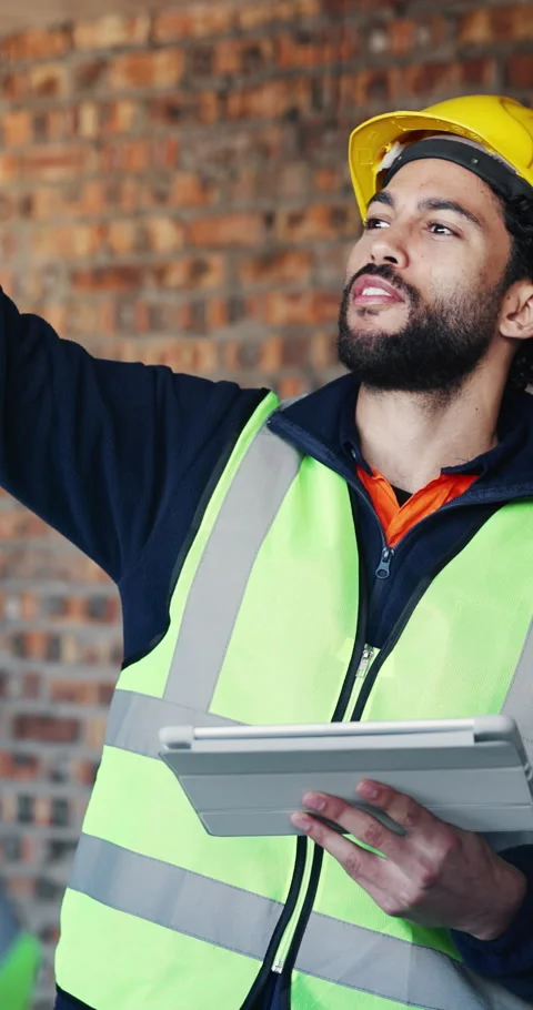 Architect, ideas and man with tablet, construction and planning for property Stock Footage 337024066
