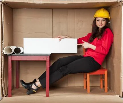 Architect indicates advertisement Stock Photos