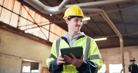 Architect, inspection and man with tablet in building, online and renovation Stock Footage 338051852