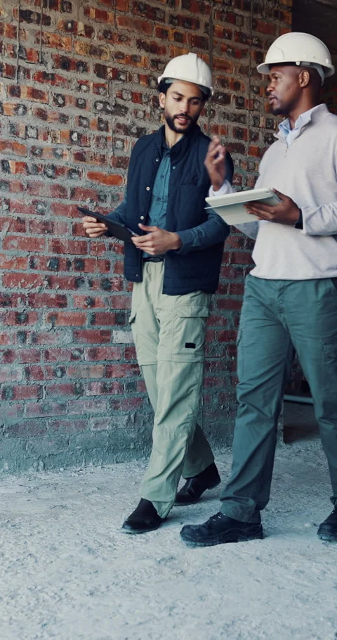 Architect, inspection and men with tablet, building and research for property Stock Footage 337022379