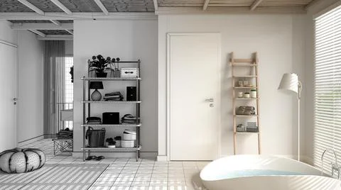 Architect interior designer concept: hand drawing a design interior project w Stock Illustration