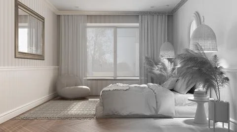 Architect interior designer concept: hand-drawn draft unfinished project that Stock Illustration