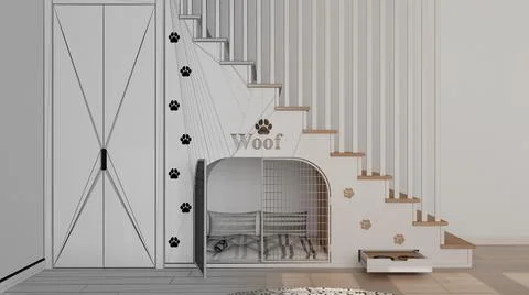 Architect interior designer concept: hand-drawn draft unfinished project that Stock Illustration