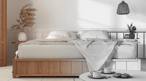 Architect interior designer concept: hand-drawn draft unfinished project that Illustrazione stock