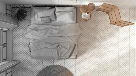 Architect interior designer concept: hand-drawn draft unfinished project that Illustrazione stock