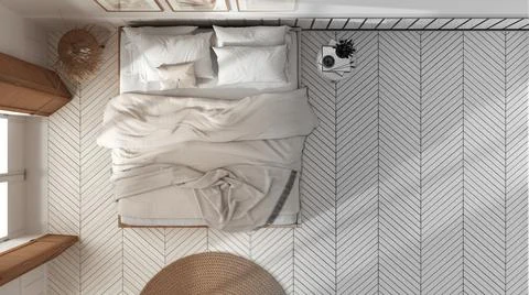 Architect interior designer concept: hand-drawn draft unfinished project that Illustrazione stock