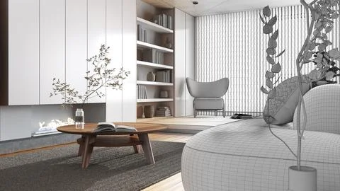 Architect interior designer concept: hand-drawn draft unfinished project th.. Stock Illustration