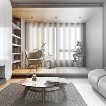 Architect interior designer concept: hand-drawn draft unfinished project th.. Stock Illustration