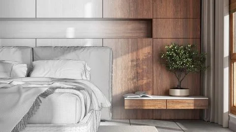 Architect interior designer concept: hand-drawn draft unfinished project th.. Stock Illustration