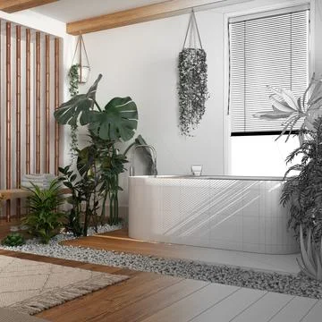 Architect interior designer concept: hand-drawn draft unfinished project th.. Stock Illustration