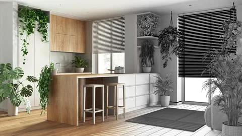 Architect interior designer concept: hand-drawn draft unfinished project th.. Stock Illustration