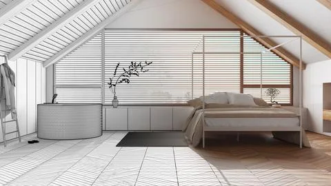 Architect interior designer concept: hand-drawn draft unfinished project th.. Stock Illustration