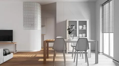 Architect interior designer concept: hand-drawn draft unfinished project th.. Stock Illustration