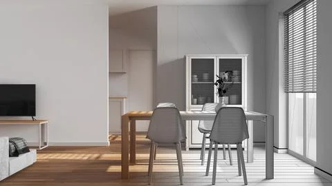 Architect interior designer concept: hand-drawn draft unfinished project th.. Stock Illustration