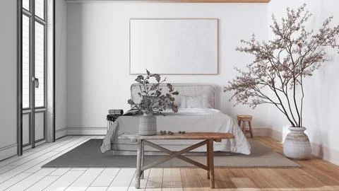 Architect interior designer concept: hand-drawn draft unfinished project th.. Stock Illustration