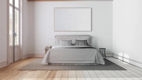 Architect interior designer concept: hand-drawn draft unfinished project th.. Stock Illustration