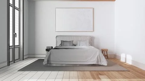 Architect interior designer concept: hand-drawn draft unfinished project th.. Stock Illustration