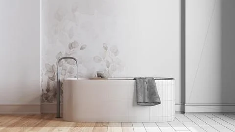 Architect interior designer concept: hand-drawn draft unfinished project th.. Stock Illustration