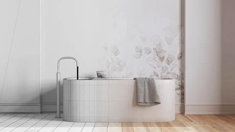 Architect interior designer concept: hand-drawn draft unfinished project th.. Stock Illustration