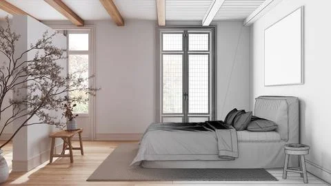 Architect interior designer concept: hand-drawn draft unfinished project th.. Stock Illustration