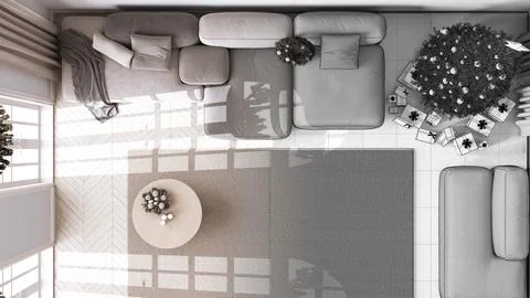 Architect interior designer concept: hand-drawn draft unfinished project th.. Stock Illustration