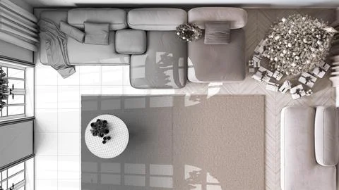 Architect interior designer concept: hand-drawn draft unfinished project th.. Stock Illustration