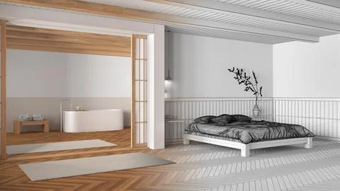 Architect interior designer concept: hand-drawn draft unfinished project th.. Stock Photos