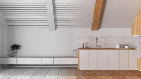 Architect interior designer concept: hand-drawn draft unfinished project th.. Stock Photos
