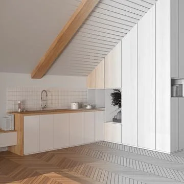Architect interior designer concept: hand-drawn draft unfinished project th.. Stock Photos