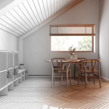 Architect interior designer concept: hand-drawn draft unfinished project th.. Stock Photos